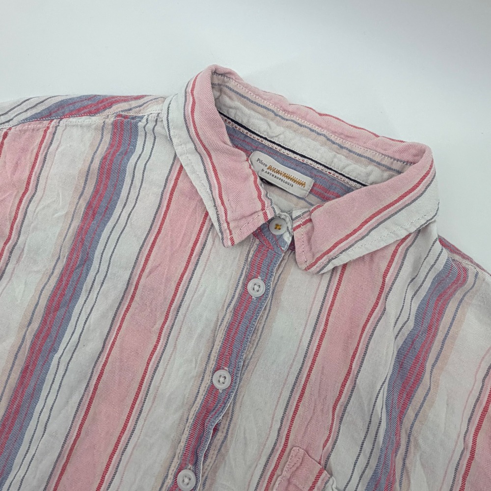 Pilcro Anthropologie Shirt Womens M/L Pink Blue Striped Relaxed Button Down Top